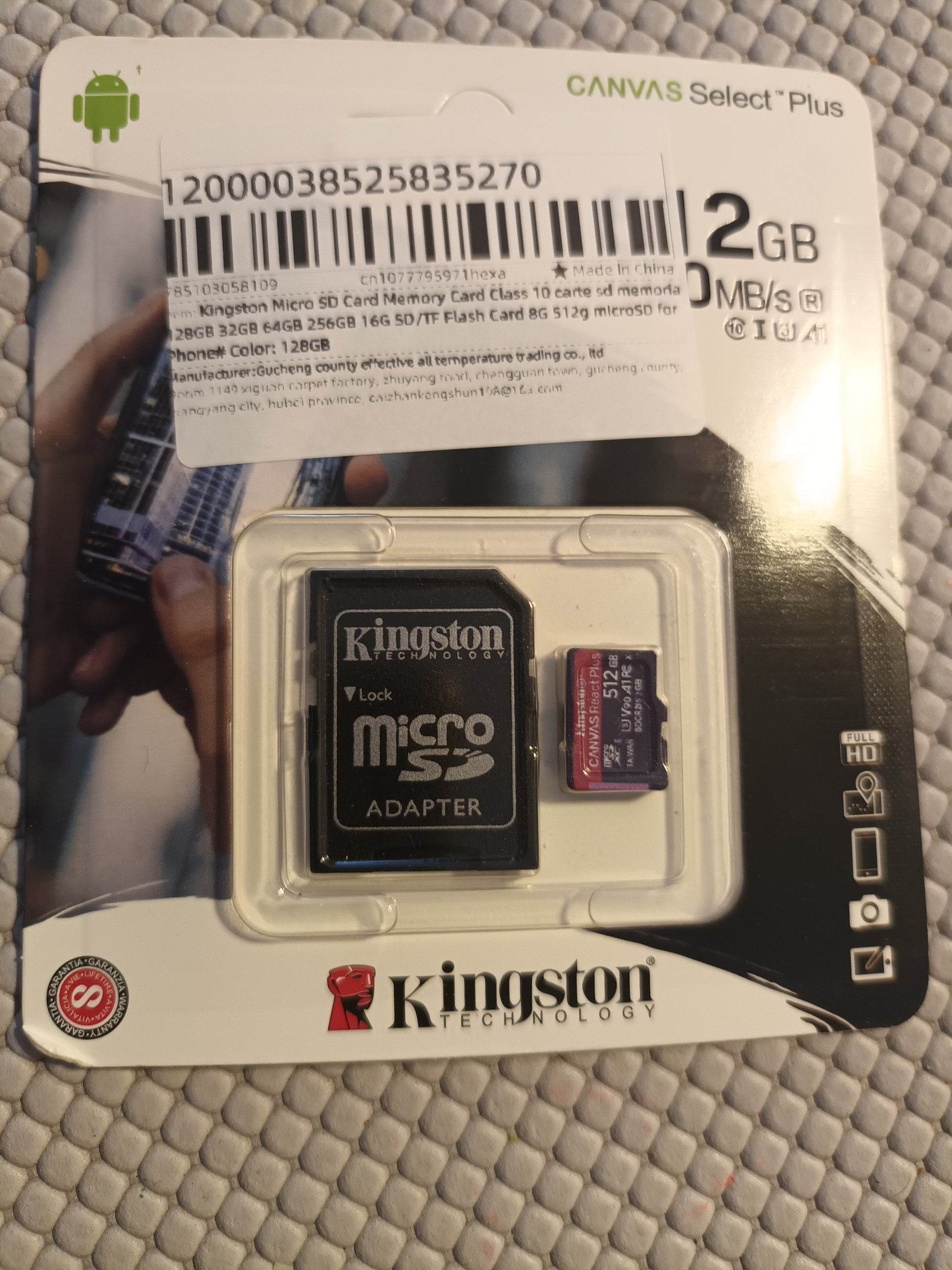 Carte Micro SD 512 Go Kingston  avec adaptateur SD